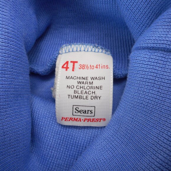 Vintage Sears Perma-Prest Turtleneck Toddler Size 4T Blue Floral Embellishment - Picture 14 of 15